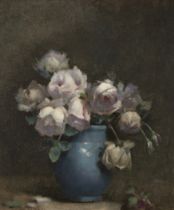 William Thomas Wood,  British 1877-1958 -  Late Summer Roses;  oil on panel, signed lower left ...