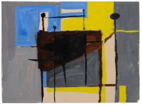 Henry Cliffe,  British 1919-1993 -  Abstract composition in blue, yellow, brown, grey and black;...