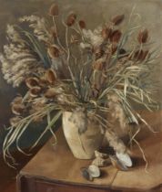 Trekkie Ritchie Parsons,  British 1902-1995 -  Floral still life with mussel shells;  oil on ca...