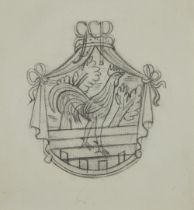 David Jones,  British 1895-1974 -  Study for the Golden Cockerel Press Colophon, c.1925;  penci...