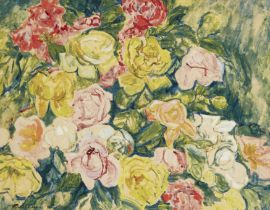 Sir Jacob Epstein KBE,  American/British 1880-1959 -  Mixed Roses, c.1930s;  watercolour and go...