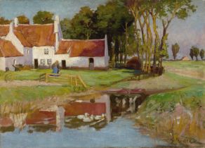 E. Hunter,  20th century -  Between Nieuport and  Lombardsijde Flanders;  oil on canvas, signed...