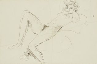 Augustus John OM RA, British 1878-1961 -  Poppet reclining;  pen and ink on paper, signed upper...