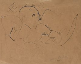 Jean Cocteau,  French 1889-1963 -  Baby on his bed, 1947;  ink on paper, signed and dated lower...