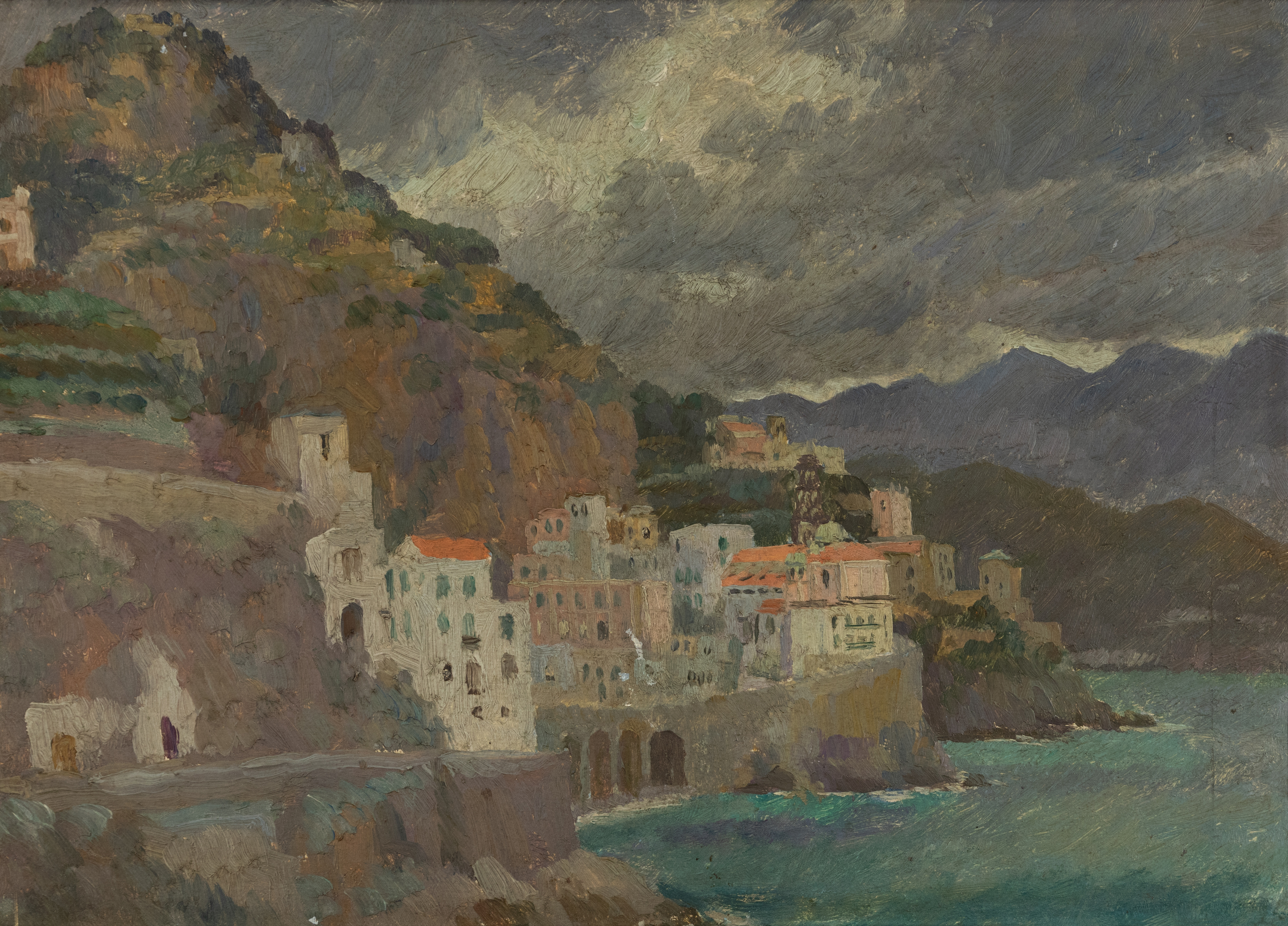 Edward Le Bas RA,  British 1904-1966 -  Atrani, near Amalfi;  oil on panel, signed and titled o...