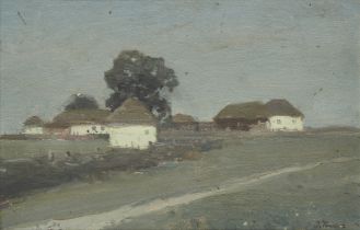 Ivan Trusz,  Ukranian 1869-1941 -  Night in Stryi;  oil on cardboard, signed lower right I.Trus...