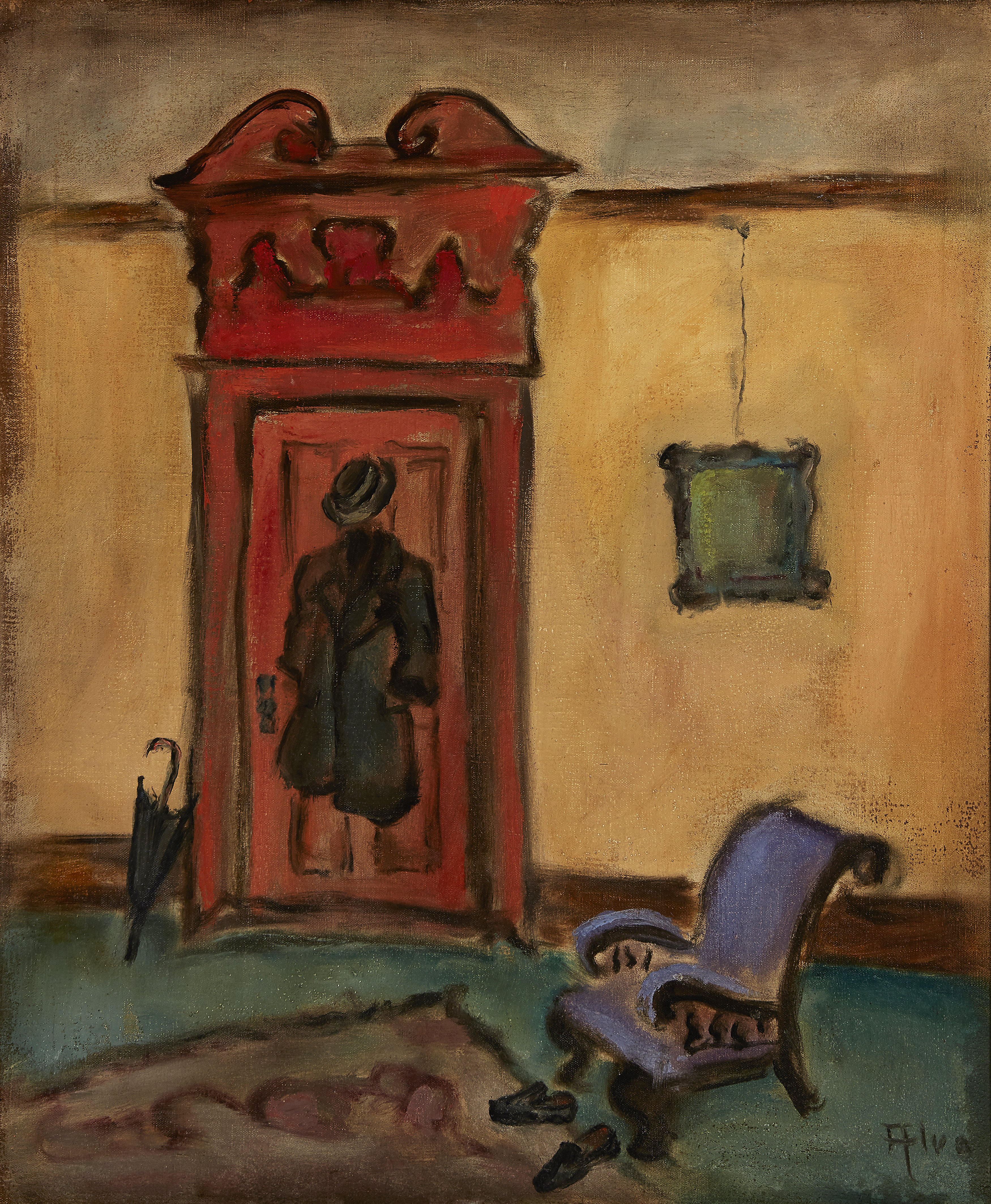 Siegfried Solomon Alweiss (Alva),  German 1901-1973 -  Interior with red door;  oil on canvas, ...
