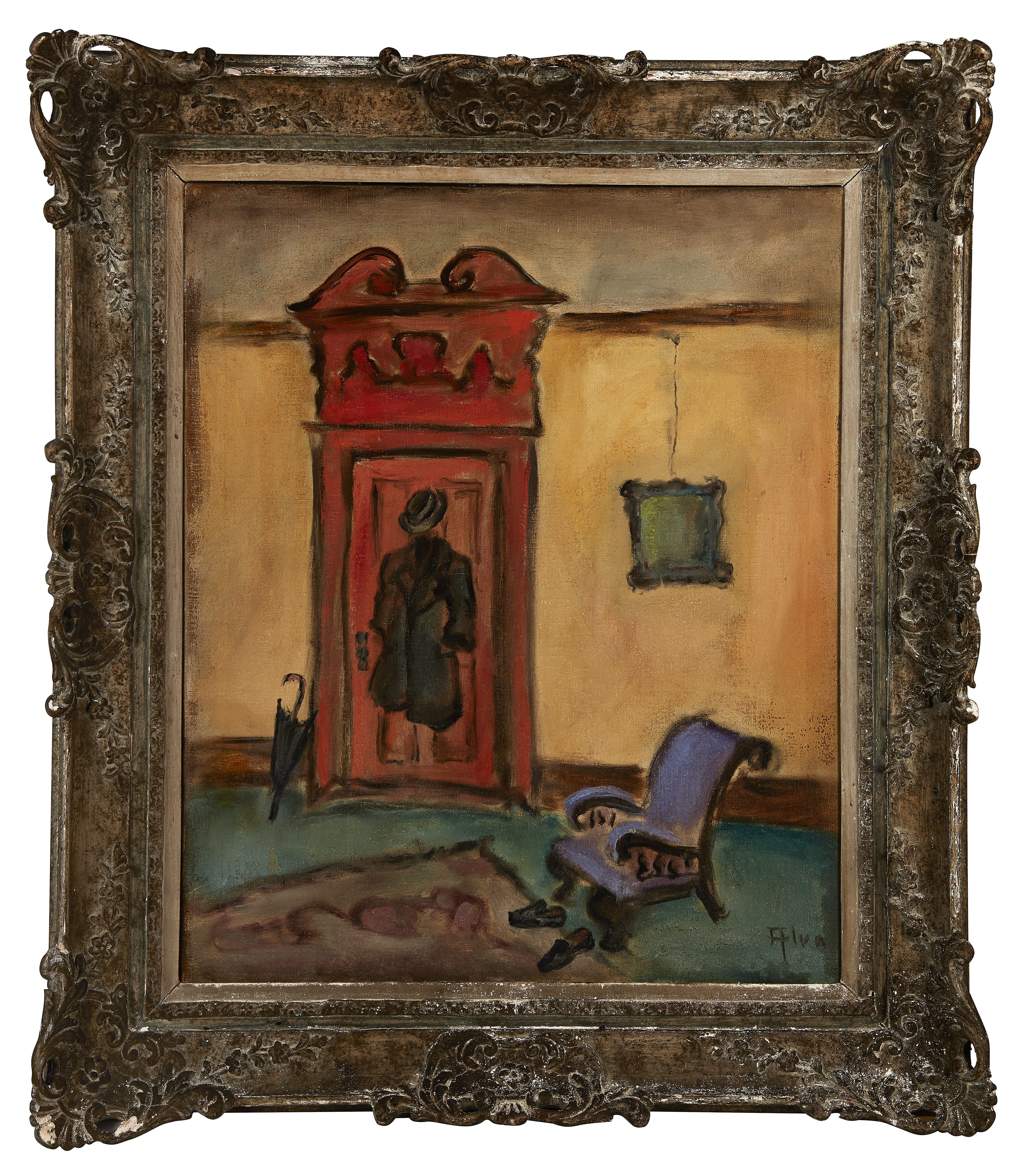 Siegfried Solomon Alweiss (Alva),  German 1901-1973 -  Interior with red door;  oil on canvas, ... - Image 2 of 3