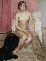 Ivan Anatolievich Kovalenko,  Ukrainian 1931-2014 -  Seated nude with pink background;  oil on ...