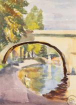 Vanessa Bell,  British 1879-1961 -  Bridge in Paris, c.1921;  watercolour on paper, with Estate...