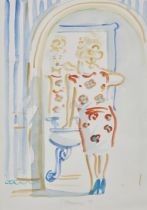 Charlie Mackesy,  British b.1962 -  Woman brushing her teeth, 1986;  watercolour on paper, sign...