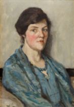 Alasdair Gordon Douglas MacKay,  Scottish active c.1913-1937 -  Portrait of a woman in blue, 191...