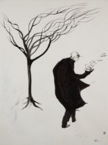 Will Barras,  British late 20th/early 21st century -  Windy Day;  ink on paper, signed lower ri...