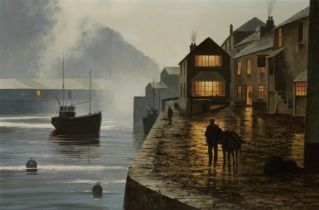 Terry Bailey,  British b.1941 -  Twilight, Polperro, 1983;  oil on canvas, signed lower right '...