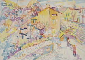 Fred Yates,  British 1922-2008 -  French village scene, 1991;  watercolour on paper, signed and...