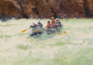 Lincoln Seligman,  British b.1950 -  White Water Rafting on the Isere, c.1995;  acrylic on pape...