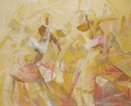 Rom Isichei,  Nigerian b.1966 -  Dancing figures, 1999;  oil on canvas, signed and dated along ...