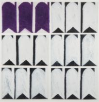 Evelyn Reyes,  American b.1957 -  One Purple and Five White Carrots, 2004-9;  oil stick on pape...