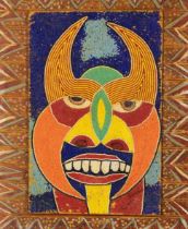 Twins Seven Seven,  Nigerian 1944-2011 -  Mask, 1989;  oil and beadwork on assembled panel, sig...