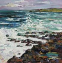 Judith L Brigland,  Australian/Scottish b.1962 -  Big Wave, Antrim Coast, 2008;  oil on canvas,...