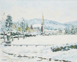 William Foreman,  British b.1939 -  Winter village scene;  oil on canvas, signed lower left 'Fo...