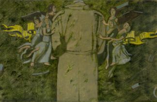 Michael Upton,  British 1938–2002 -   Figure with angels;   oil on paper, 29 x 45.4 cm  Proven...