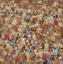 Ablade Glover,  Ghanaian b.1934 -  Market Lane, 2016;  oil on canvas, signed and dated lower ri...