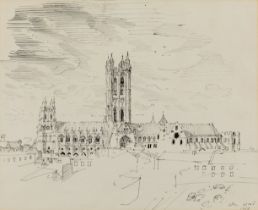 John Ward CBE RA RWS VPRP NEAC,  British 1917-2007 -  Canterbury Cathedral, 1970;  ink on paper...