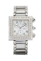 Trebor. A limited edition stainless steel and diamond 'Cuadro' quartz chronograph Rectangular sil...