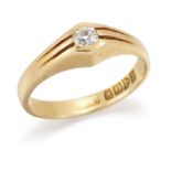 An 18ct gold single stone diamond ring, with an old-cut diamond, semi claw and collet-set, to a D...