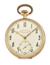 An early 20th century gold open-face pocket watch Circa 1920 15 jewel keyless lever movement, cre...