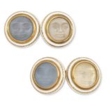 A pair of early 20th century gold and moonstone cufflinks, each circular panel set with a moonsto...