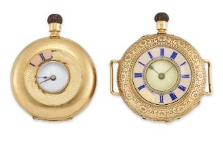 Two half hunter watches One converted to a wire lugged wristwatch, one a pocket watch, both with ...