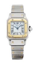 Cartier. A small sized automatic stainless steel and gold bracelet watch Santos Carrée 1552, Circ...