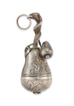 A 17th/18th century silver pomander pendant, modelled as a pear with twisting stem the screw fitt...