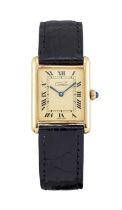 Cartier, Paris. A gold vermeil quartz Tank wristwatch  Must de Cartier 590005, Sold 31st July 199...