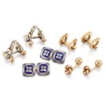 Four pairs of cufflinks, comprising: a pair of stirrup design cufflinks with hinged terminals by ...