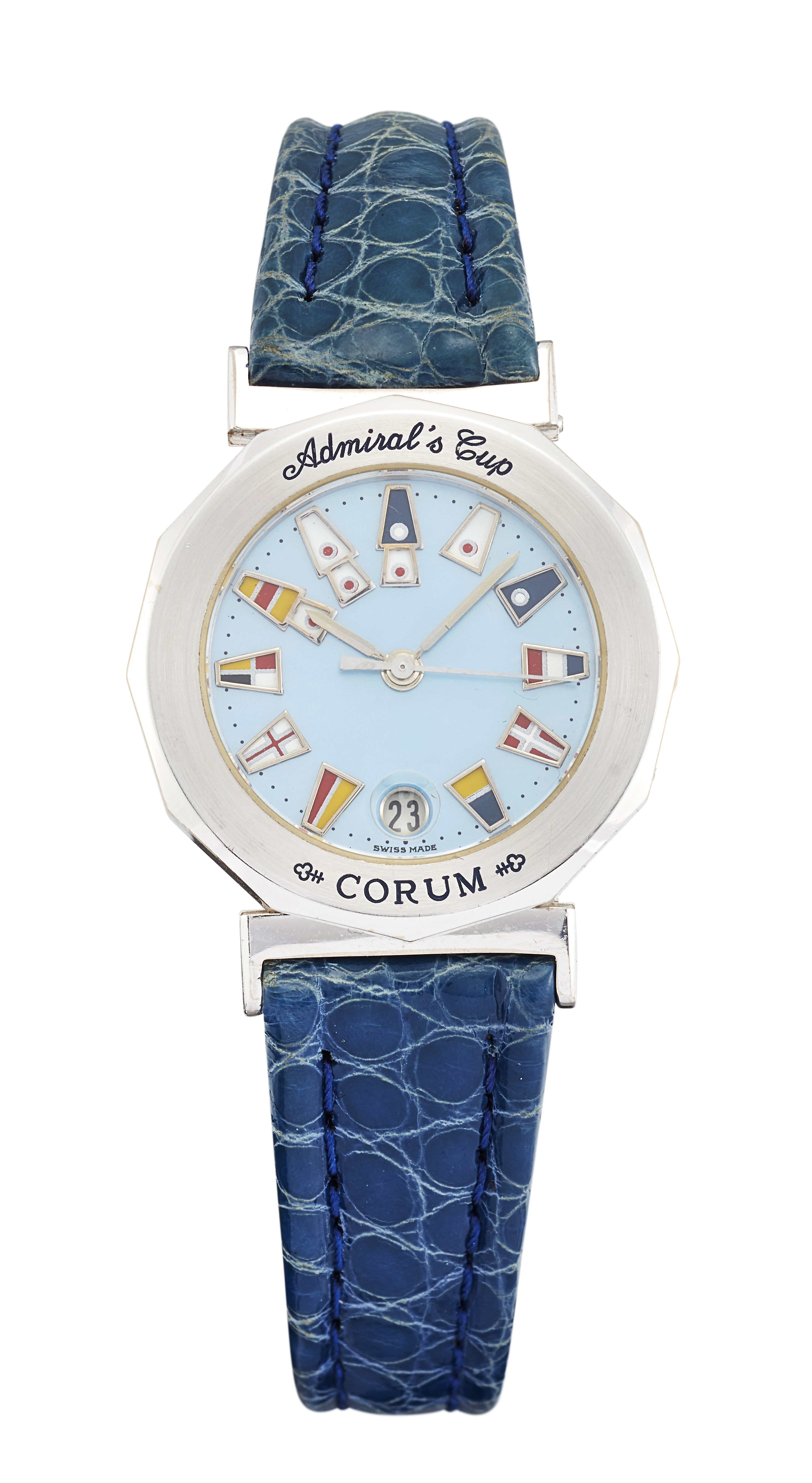 Corum. A lady's 18ct white gold quartz calendar wristwatch Admirals Cup, Ref: 39.910.59 V-86, cir...