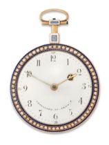 Chevalier et Comp. A gold, enamel and seed pearl open face pocket watch  Numbered 2799, Circa 183...