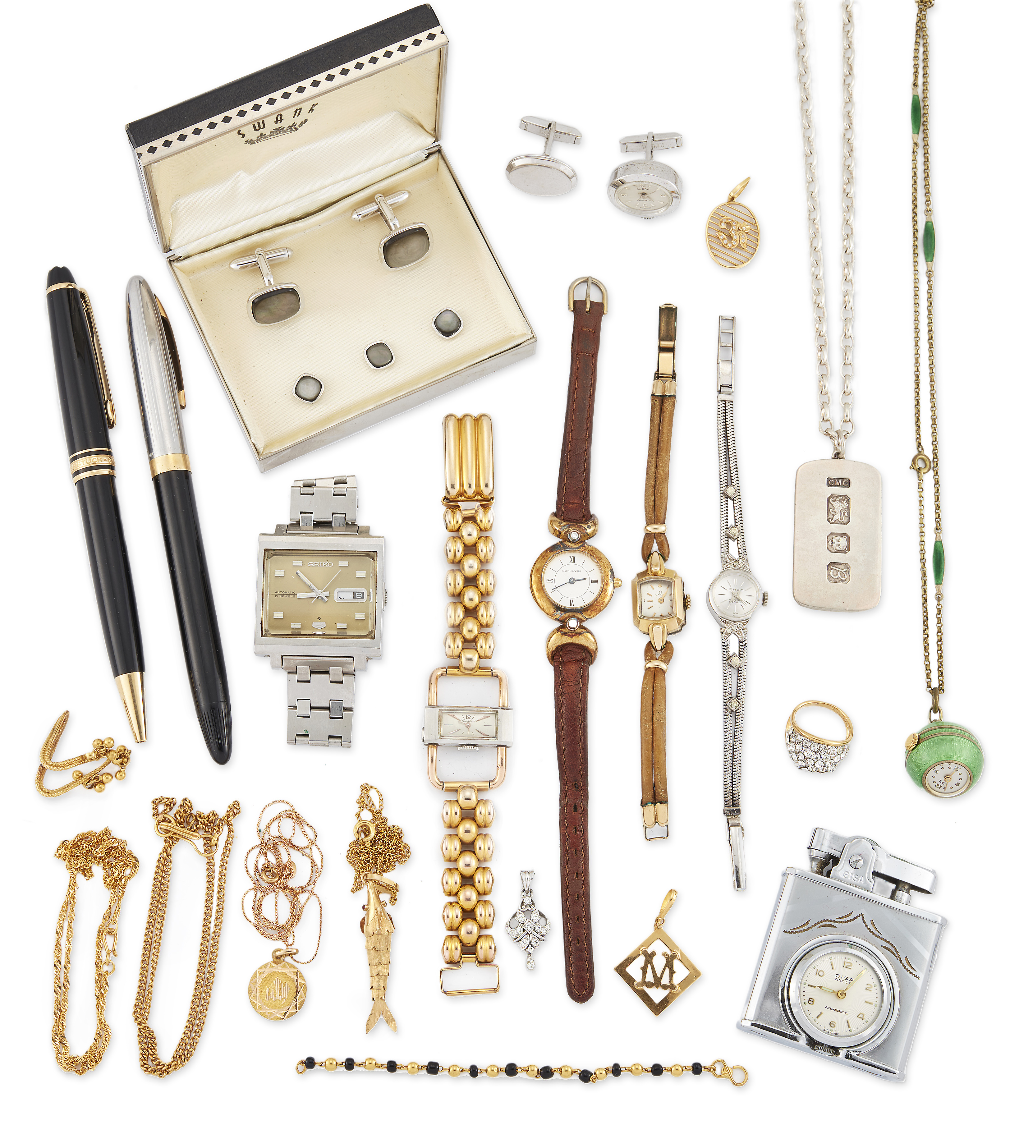 A group of assorted jewellery and watches, to include: a 22ct gold twisted curb link chain, Sheff...