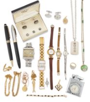 A group of assorted jewellery and watches, to include: a 22ct gold twisted curb link chain, Sheff...