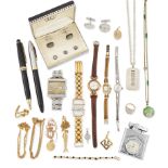 A group of assorted jewellery and watches, to include: a 22ct gold twisted curb link chain, Sheff...