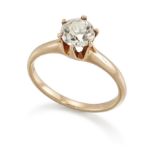 A diamond single stone ring, with an old European-cut diamond, with an estimated weight of approx...