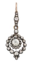 A late 18th century diamond pendant, designed as a closed-set rose-cut diamond garland with centr...