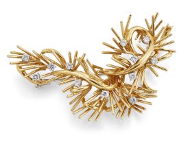 Carl Bucherer. A diamond set brooch, designed as sprays of wire with scattered brilliant-cut diam...