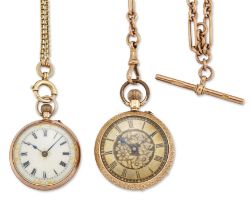 Two open face pocket watches with florally engraved cases One with 9ct gold London import hallmar...