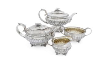 A Regency four piece silver tea set Solomon Royes  London, 1819 and 1820 Of half-lobed, oval f...