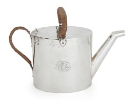 A late Victorian silver watering can Mappin & Webb Sheffield, 1899 Of plain, oval form with hi...