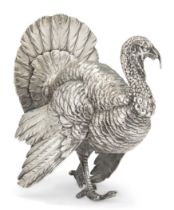 A German silver model of a turkey Pseudo Hanau marks Import marks for Berthold Muller, Chester,...