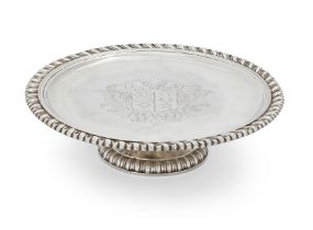 A silver tazza Unmarked Probably late 17th/early 18th century Of circular form, with gadrooned...